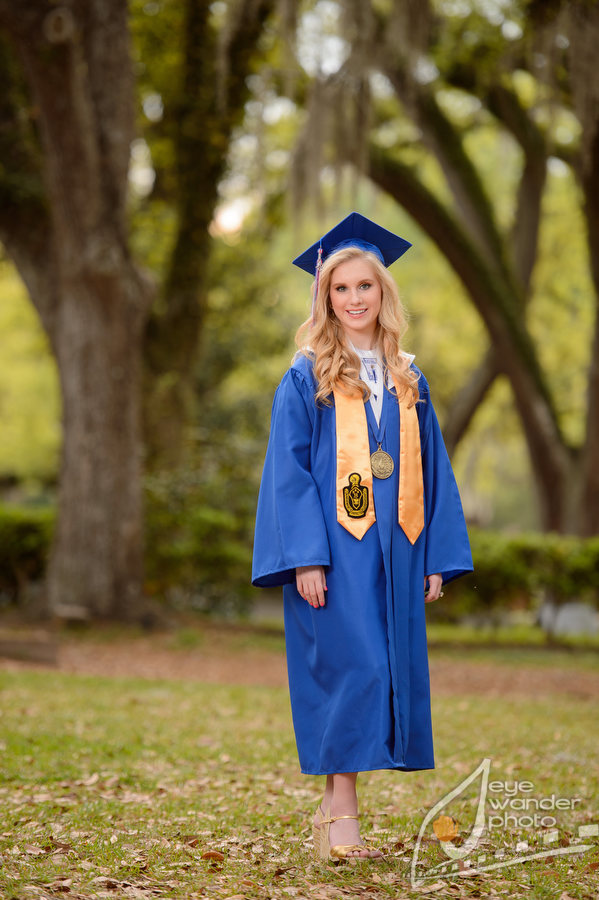 outdoor cap and gown high school senior photos in Baton Rouge