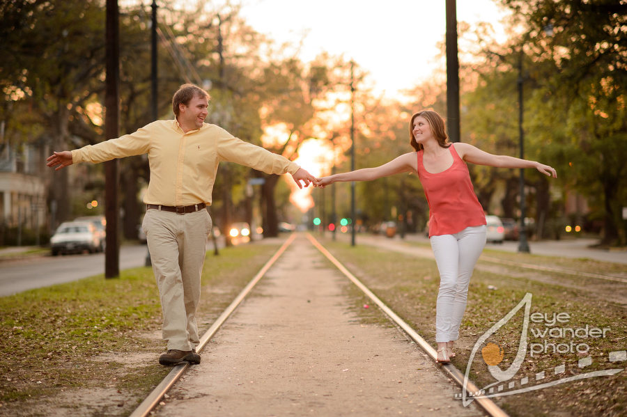 New Orleans street car trolly engagement photos uptown Garden District St. Charles Ave.