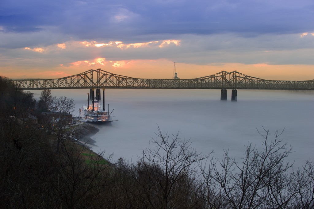 Sunset fog over Natchez, Mississippi