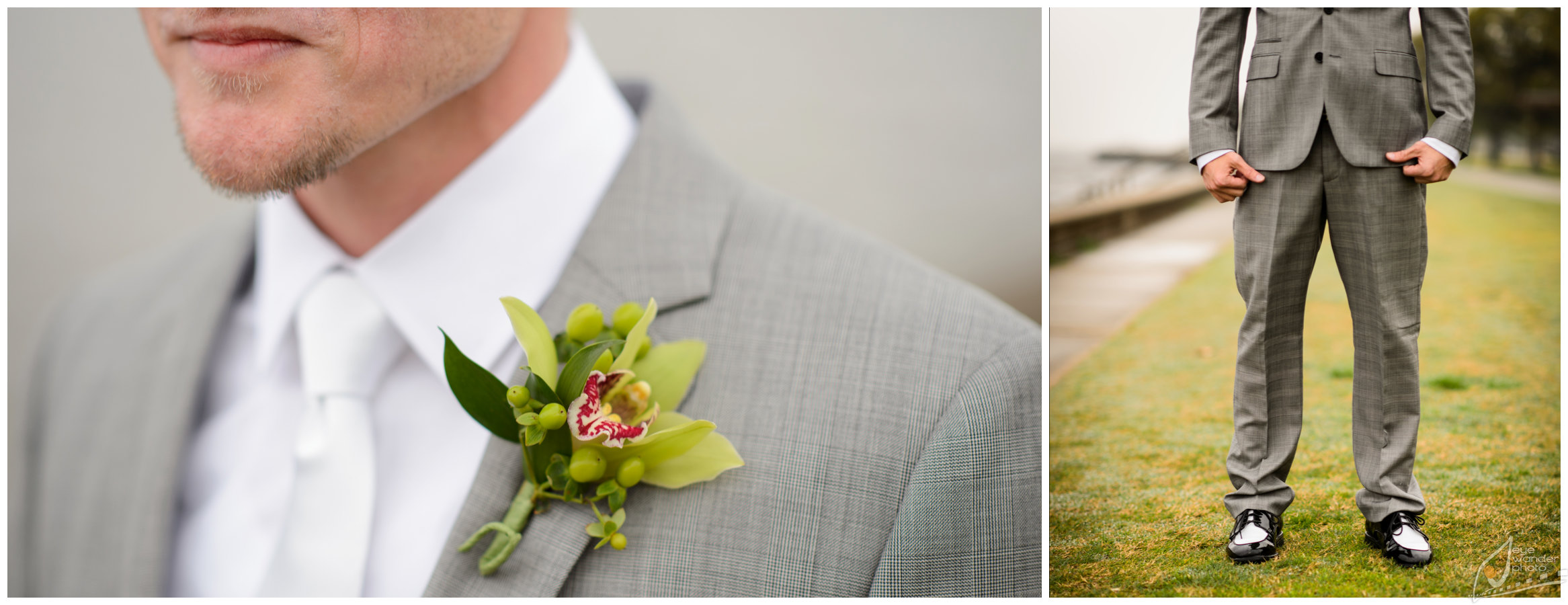 Mandeville Wedding Groom Handsome Grey Suit Orchid Boutineer