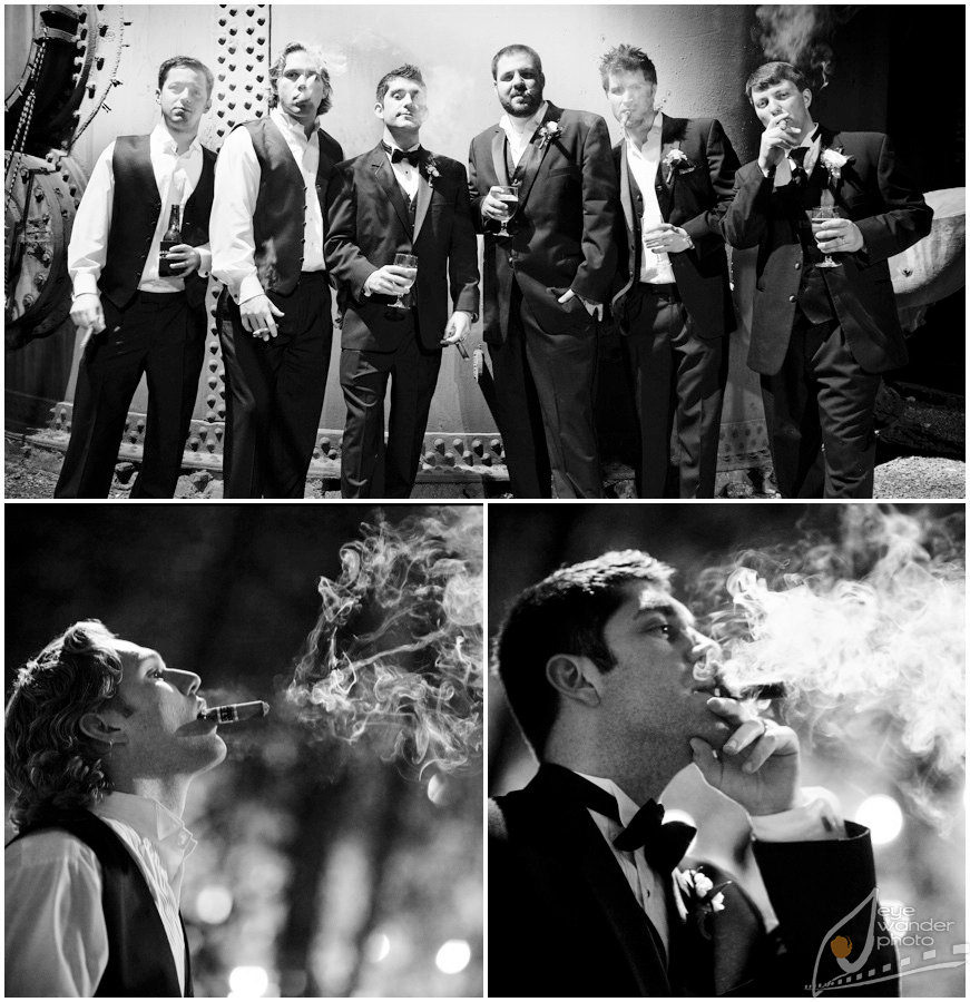 Groomsmen Smoke Cigar on Rooftop New Orleans Wedding Groomsmen Smoke Cigar on Rooftop