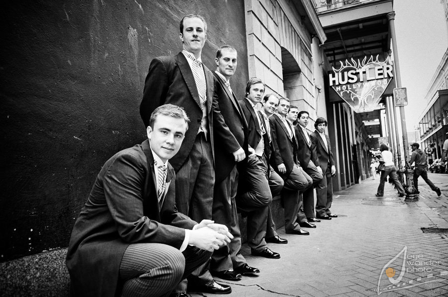 French Quarter New Orleans Wedding Groom and Groomsmen Hustler