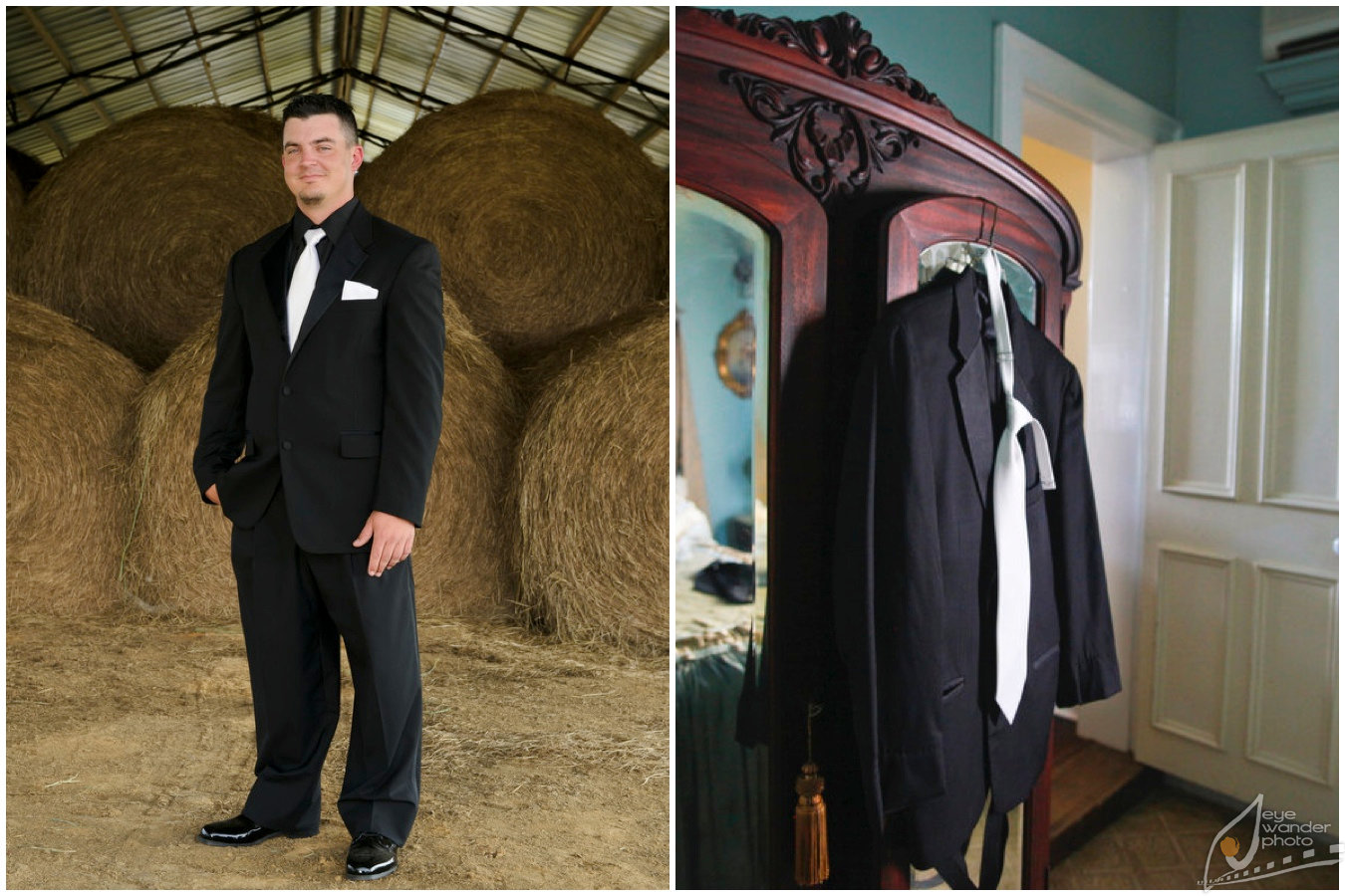 Baton Rouge Wedding Groom Suit Barn Hay Bale