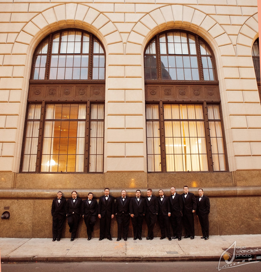 Roosevelt Hotel New Orleans Wedding Groom and Groomsmen Large Windows