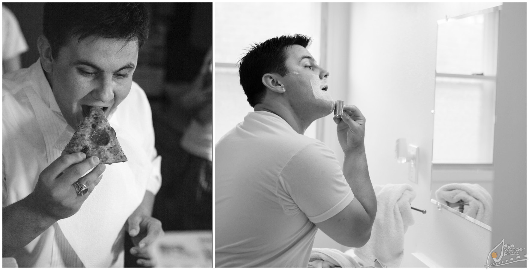 New Orleans Wedding Groom Eating Pizza