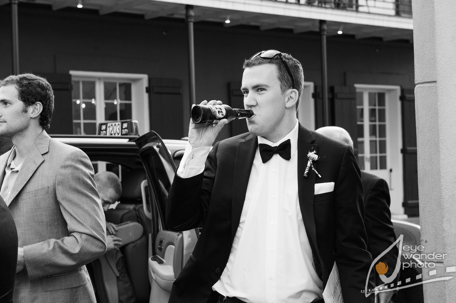French Quarter New Orleans Wedding Groom Drinks Beer Bottle