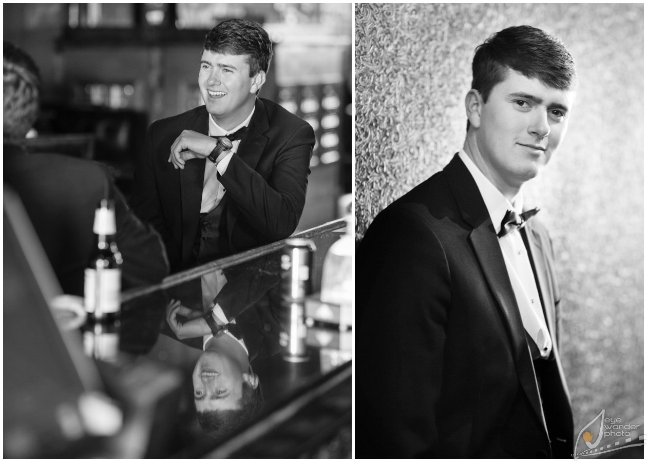 Downtown Baton Rouge Wedding Groom reflection in bar