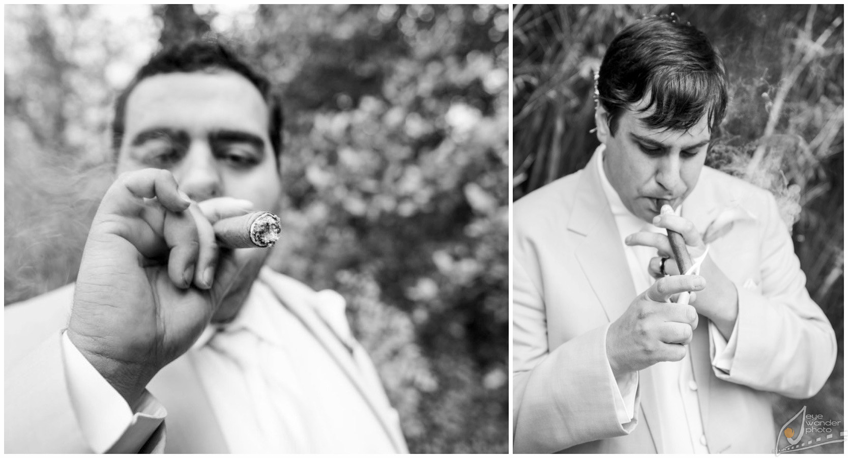 Groom and Best Man smoke Cigars