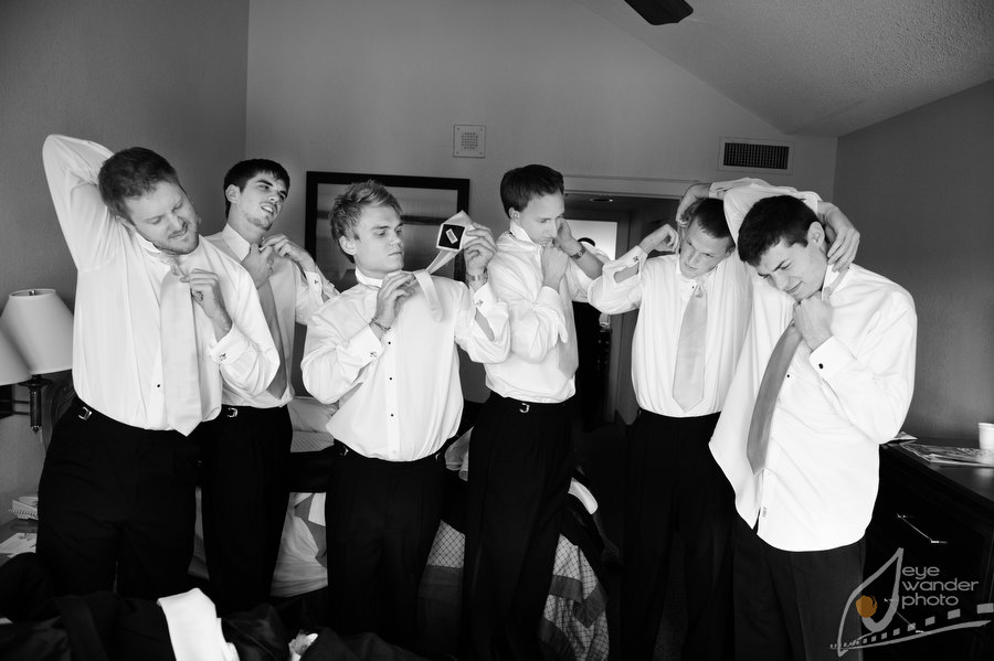 New Orleans Wedding Groom Groomsmen Tying Ties