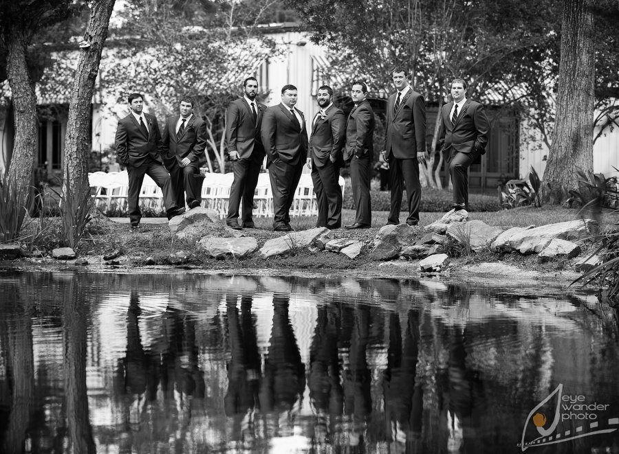 Ashley Manor Baton Rouge Wedding Grooms Party Reflection in Water