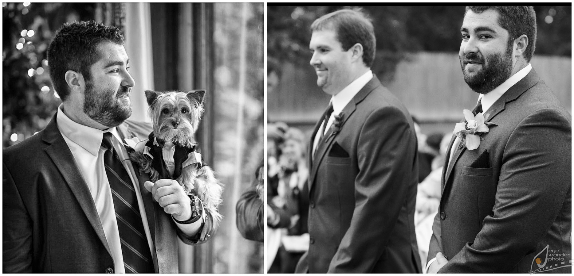 Baton Rouge Wedding Ashley Manor Groom holds Yorkshire Terrier Dog