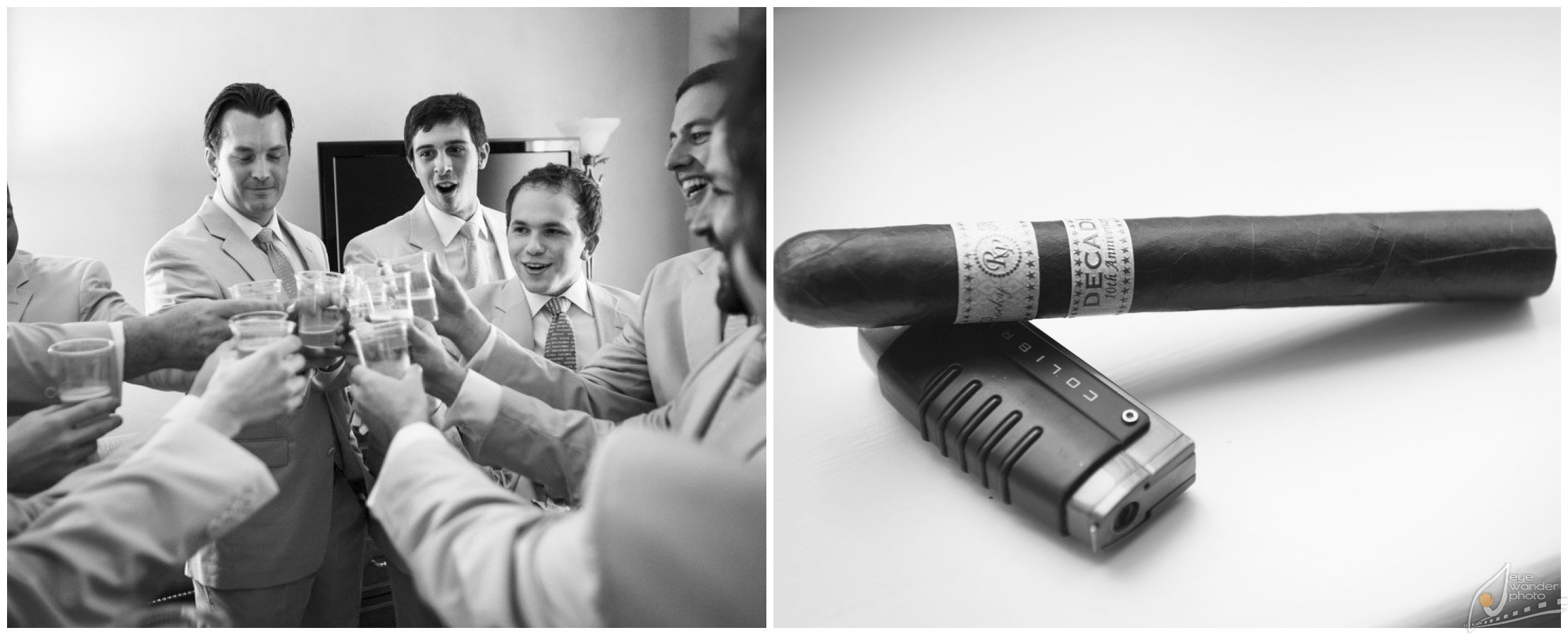 Groomsmen cheers scotch Cigar and Thumb drive New Orleans Wedding Groomsmen cheers scotch Cigar and Thumb drive