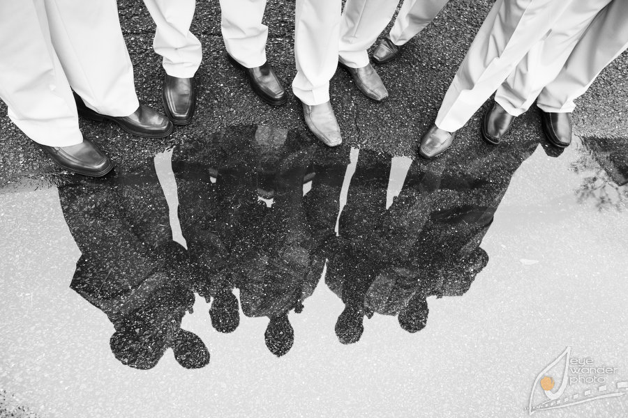 New Orleans Wedding Groom and Groomsmen Reflection in Water