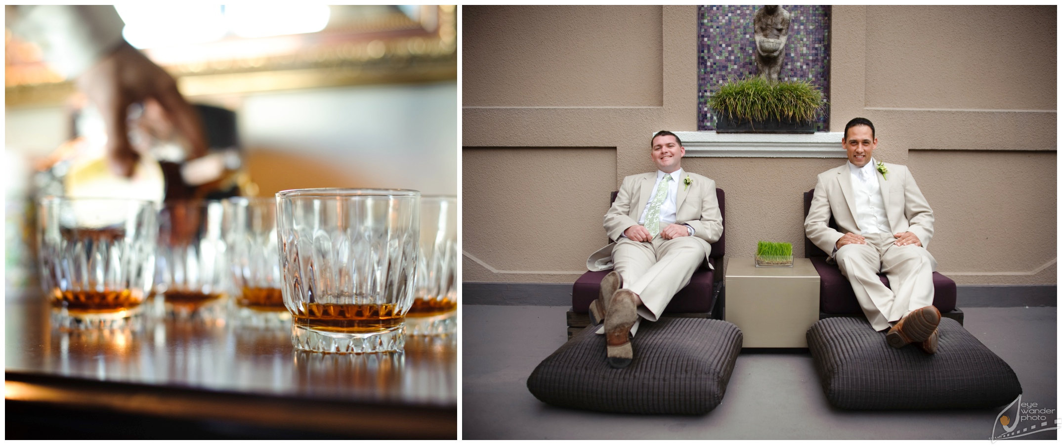 New Orleans Wedding Groom and Best Man Relax with Scotch