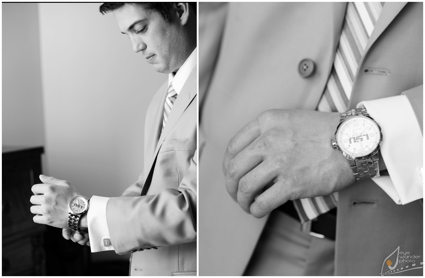 Baton Rouge Wedding Groom Putting on LSU Watch