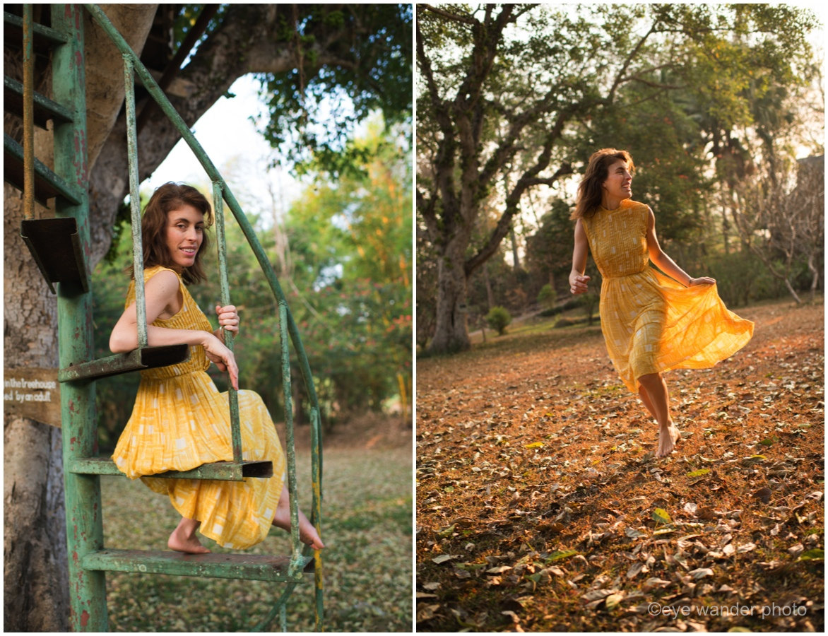 Chiang Mai Thailand girl in yellow dress running in early morning light Chiang Mai Thailand girl in yellow dress running in early morning light