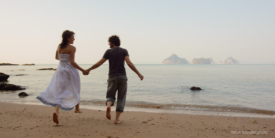 Thailand Secret Beach couple running on beach