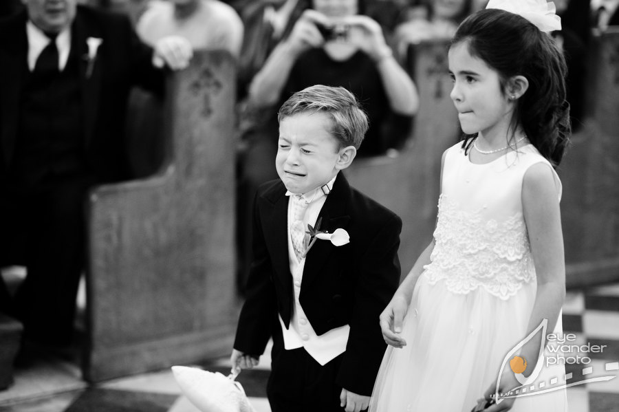 Kids at weddings crying ring bearer and flower girl walking down aisle