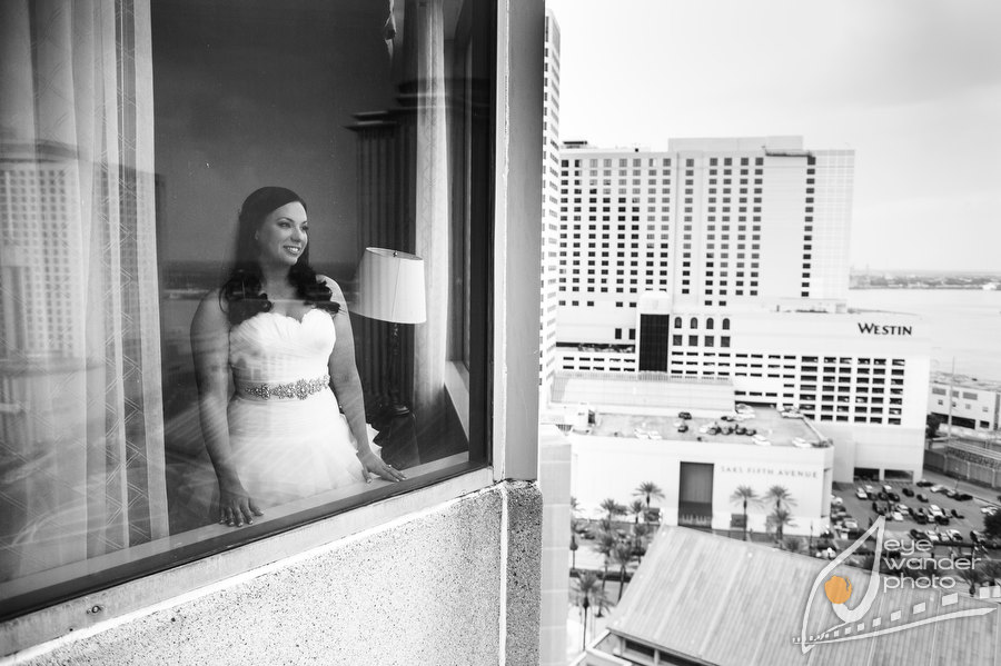 Destination Wedding Bridal looking out window
