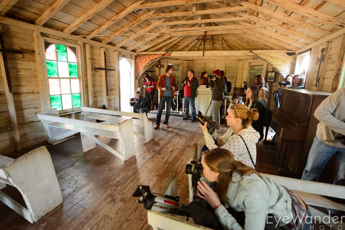 basic photo class, field trip to Rural Life Museum in Baton Rouge, church, learning manual camera settings, using high ISO camera settings