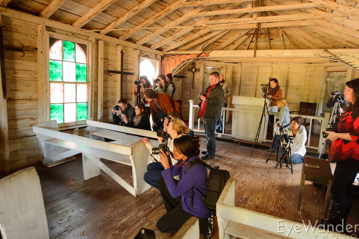 basic photo class, field trip to Rural Life Museum in Baton Rouge, church, learning manual camera settings, natural light in dark spots