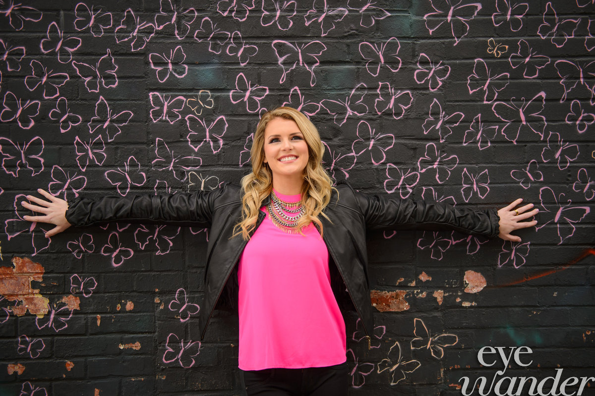 Senior Photography, Downtown Baton Rouge, Butterfly Wall, colorful SarahKate_senior148